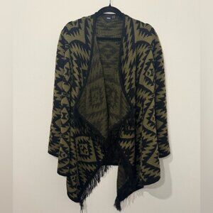ASOS Tribal Aztec Knit Open Front Cardigan Fringe Hem Size US 4